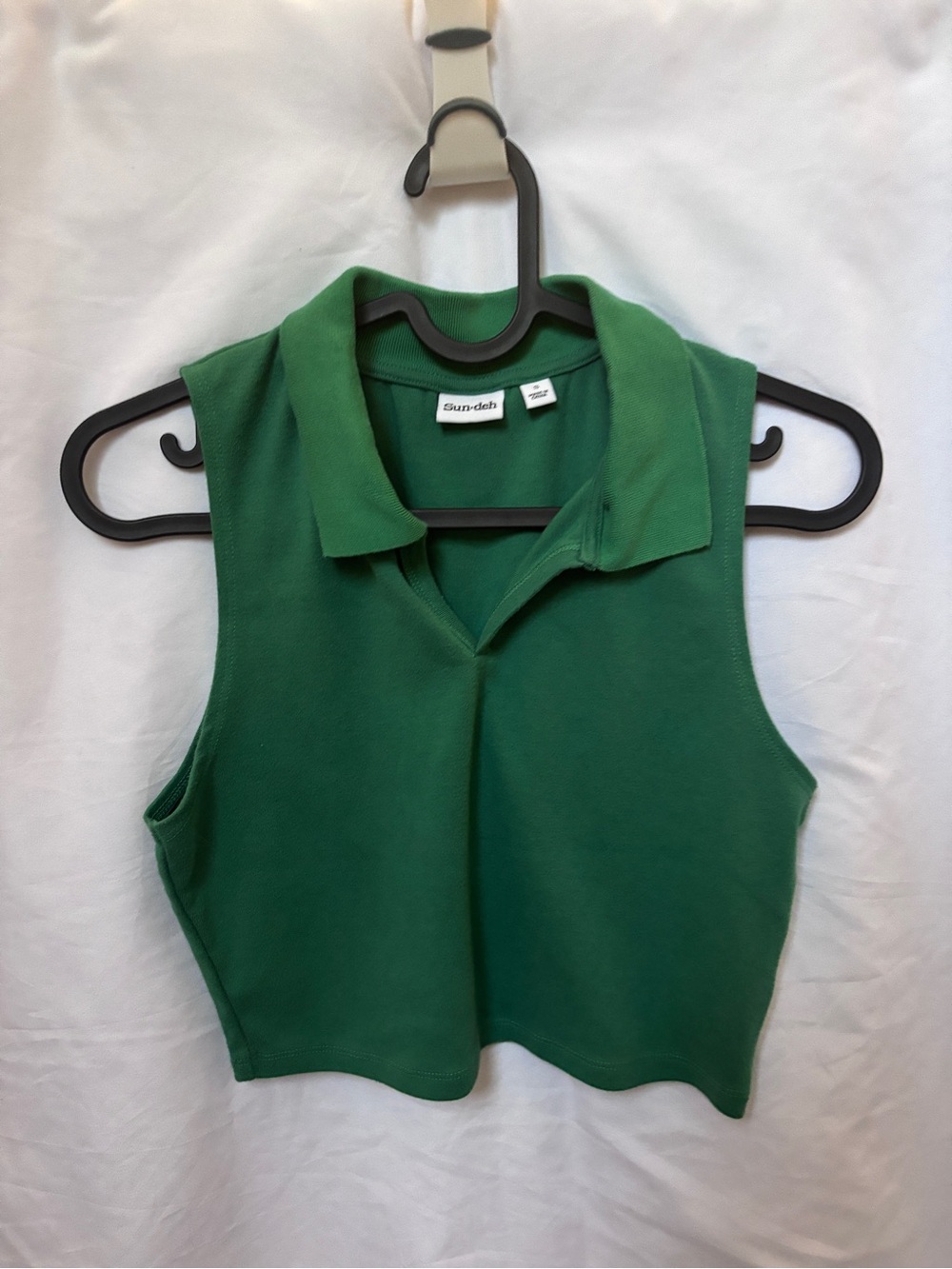 Green Sleeveless Polo Crop Top